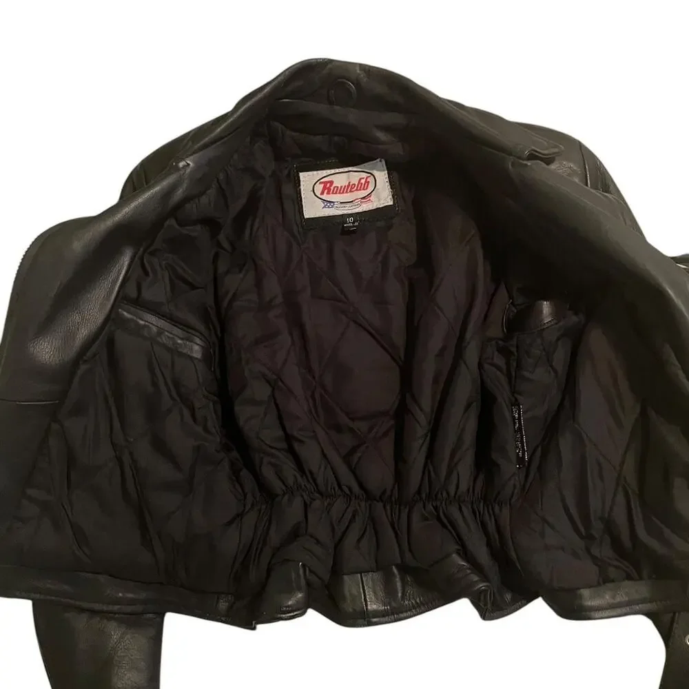 Black fringe vintage route 66 leather jacket - Picture 4 of 7